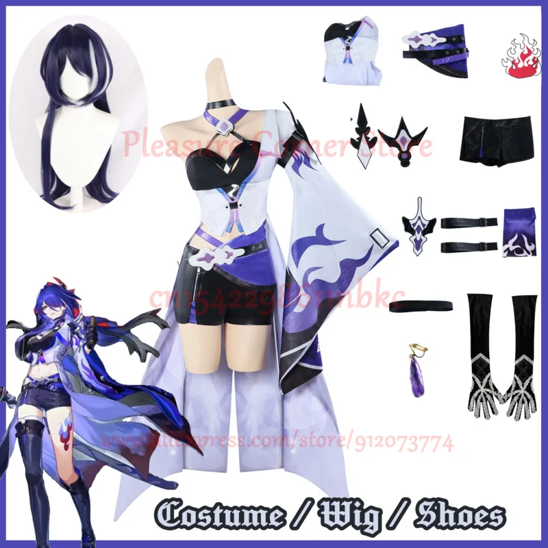 In Stock Acheron Cosplay Costume Honkai Star Rail Acheron Cosplay Dress Outfit Wig Shoes Huang Quan Huangquan Cosplay Prop