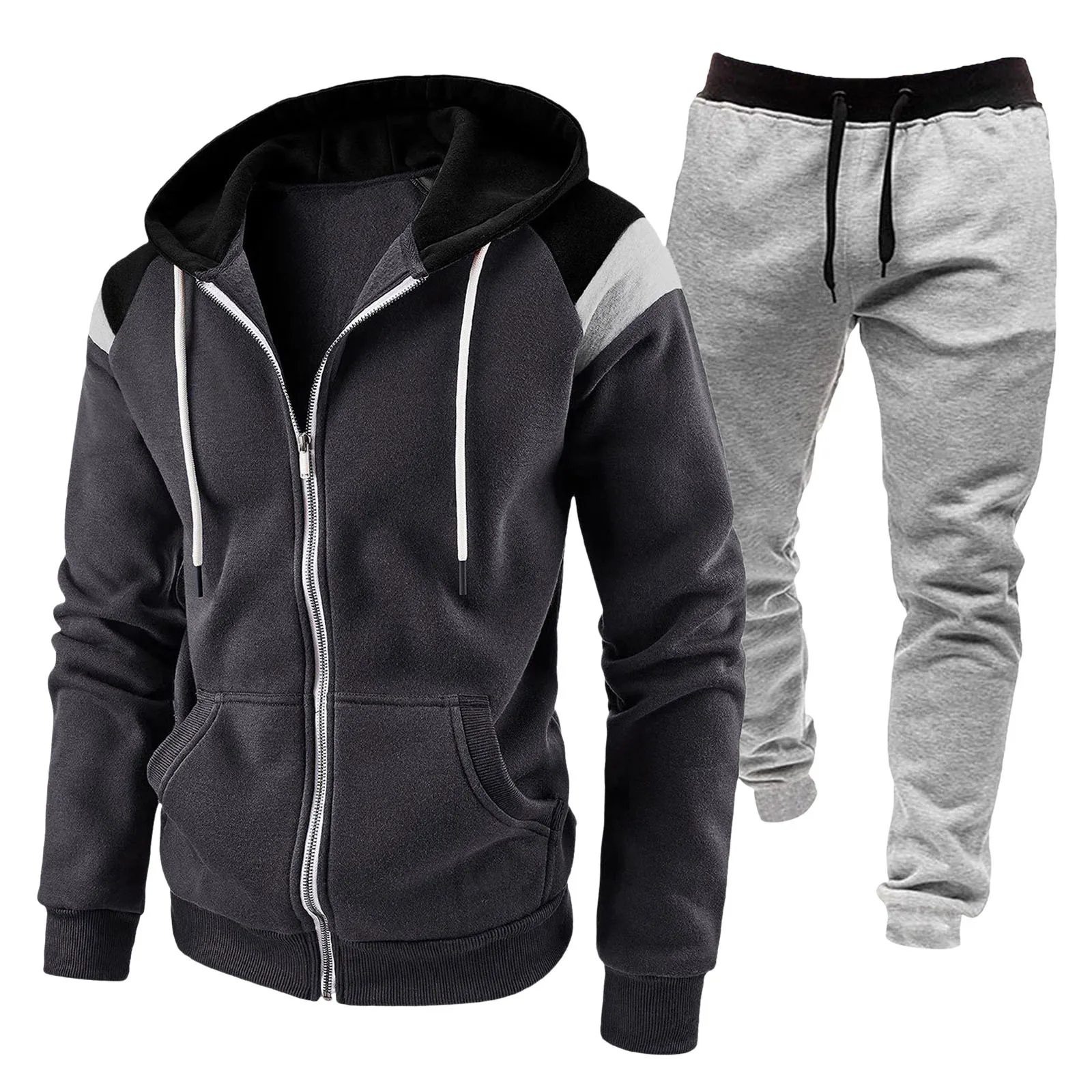 

Suit Wear for Men Men's Color Block Fashion Zipper Casual Sport Hooded Sweatshirt Sets Athletic Suits Men