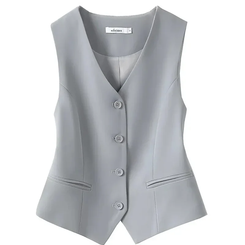 

2024 Summer V-Neck Vest Women Thin Loose Waistcoat Single Breasted Sleeveless Blazer Female Slim Short Vest Femme Slim Buttons