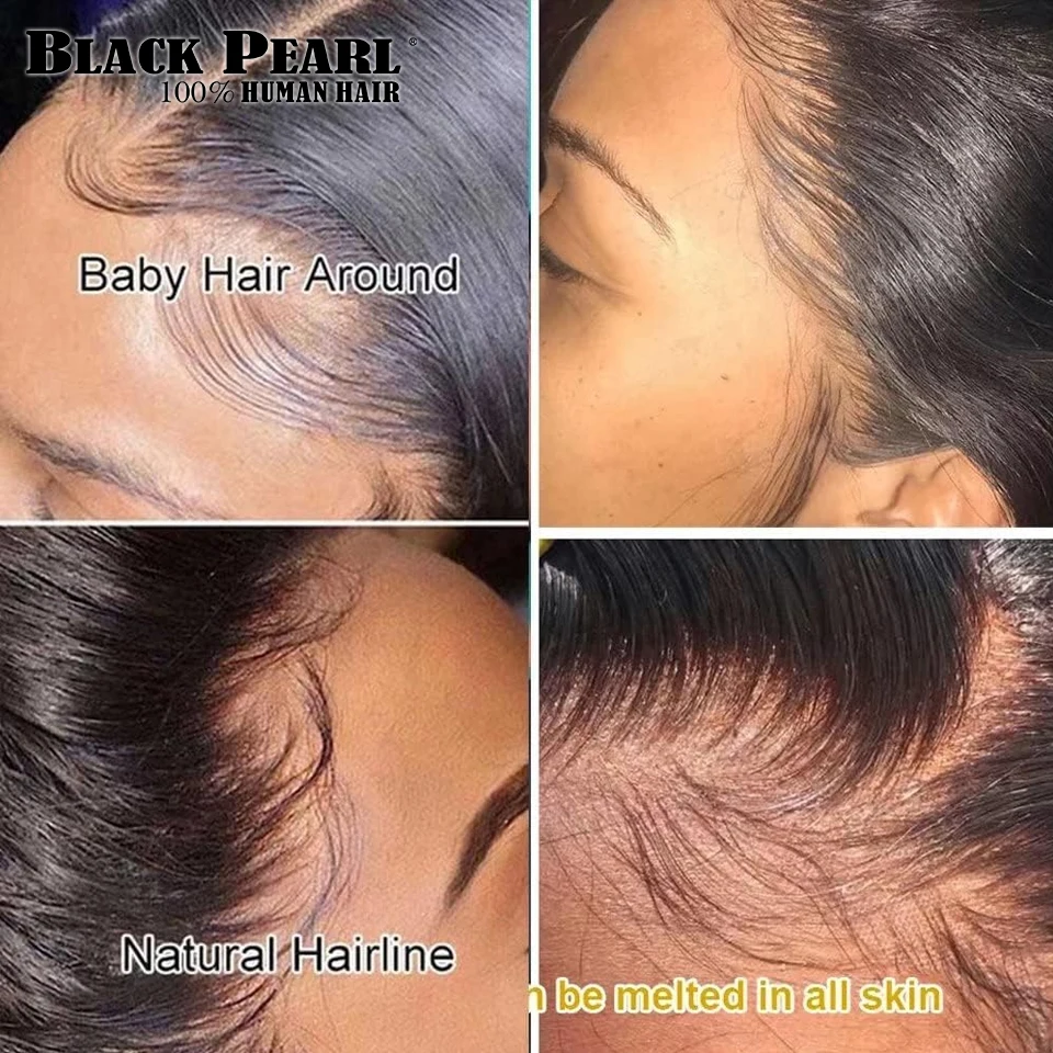 Pelucas brasileñas de encaje frontal para mujeres negras, pelo corto Bob, 100% humano, HD, transparente, prearrancado con cabello de bebé, Perla Negra