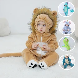 Cartoon Animals Lion Baby Girls Boys Clothes Romper Winter Infant Cute Onesie Bodysuit Cosplay Costume Hooded Zipper Jumpsuits