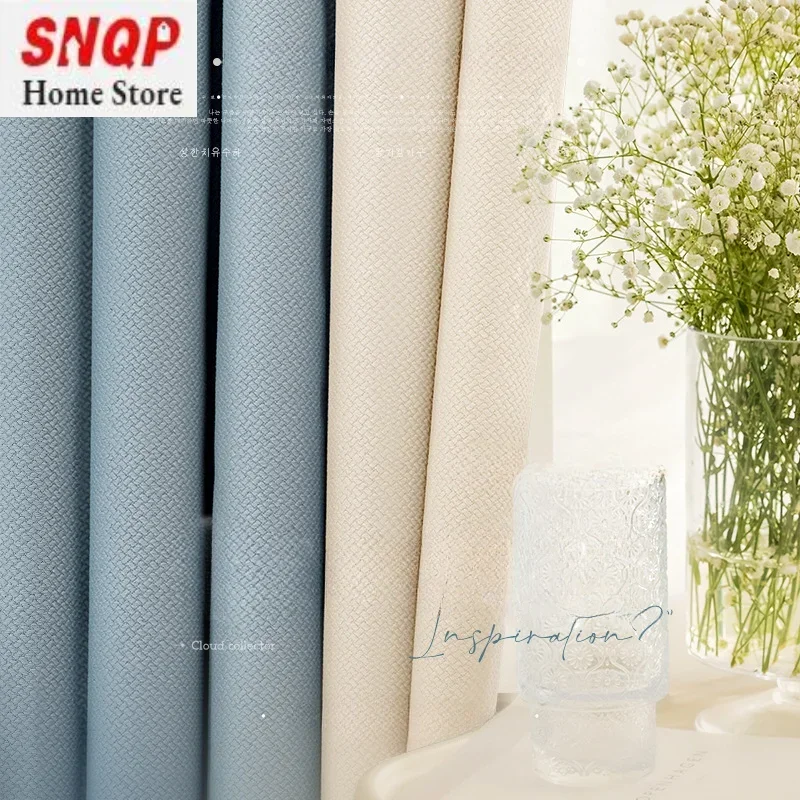 

Cotton High Blackout Curtain for Living Room Luxury Bedroom Haze Blue Hemp Simple Fashion Multicolour Custom Size Window Elegant