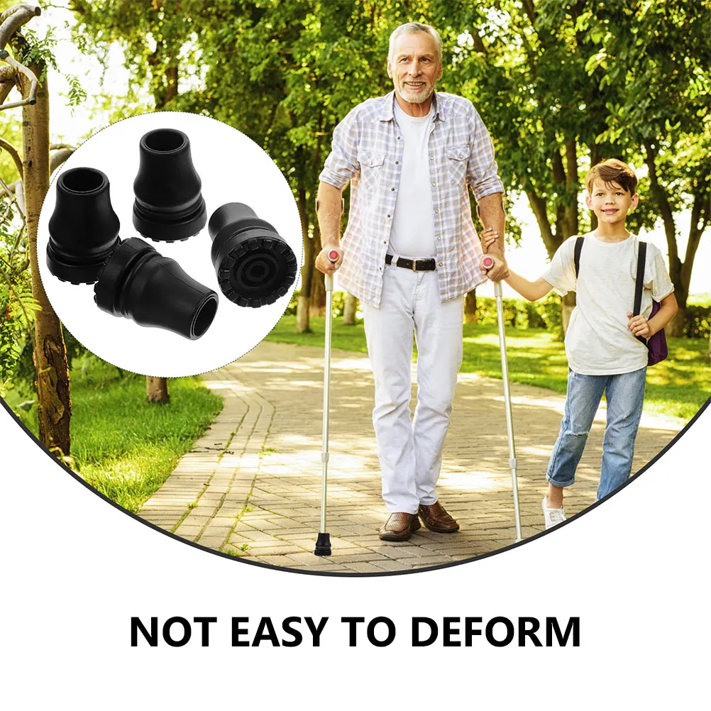 

4 Pcs Protective Non-slip Mat Walker Accessories Cane Foot Replacement Black Elder