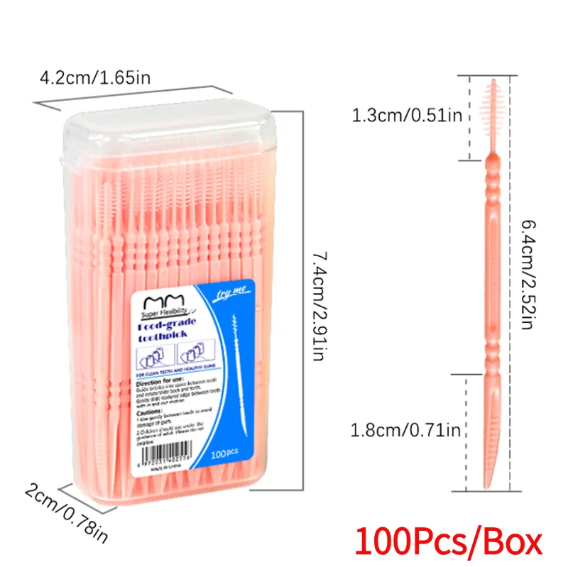 100Pcs/Box Double Head Dental Floss Interdental Toothpick Brush Brush Teeth Stick Dental Oral Care Toothpicks Floss Pick.
