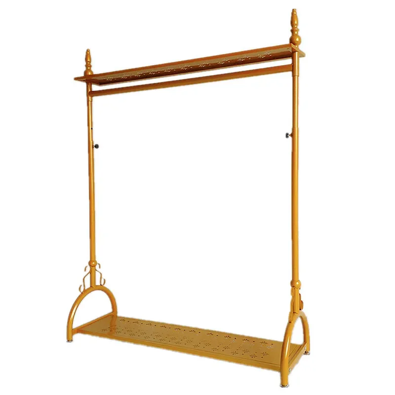 

display hanger for golden clothing store Floor-to-ceiling wrought iron shelf Hanging clothes rod Middle island rack Display rack