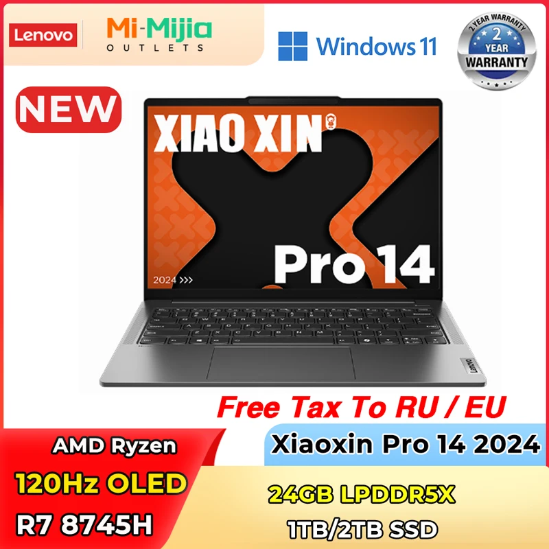 2024 Lenovo Xiaoxin Pro 14 Laptop AMD R7 8745H 24GB 1T/2T SSD 2.8K 120Hz Notebook Lightweight Laptop
