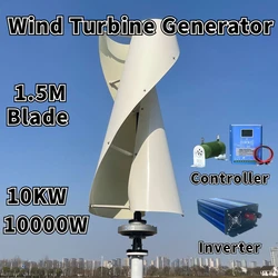 Free Energy 10KW Vertical Wind Turbine Windmill Generator 10000W 24v 48v Low Noise Wind Speed Start With MPPT Charge Controller