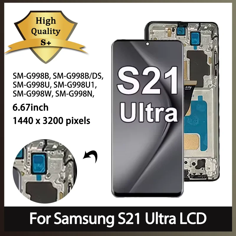 6.67"Tested TFT LCD For Samsung  S21 Ultra 5G G998 G998U G998B Display Touch Screen Digitizer Assembly Replacement Parts