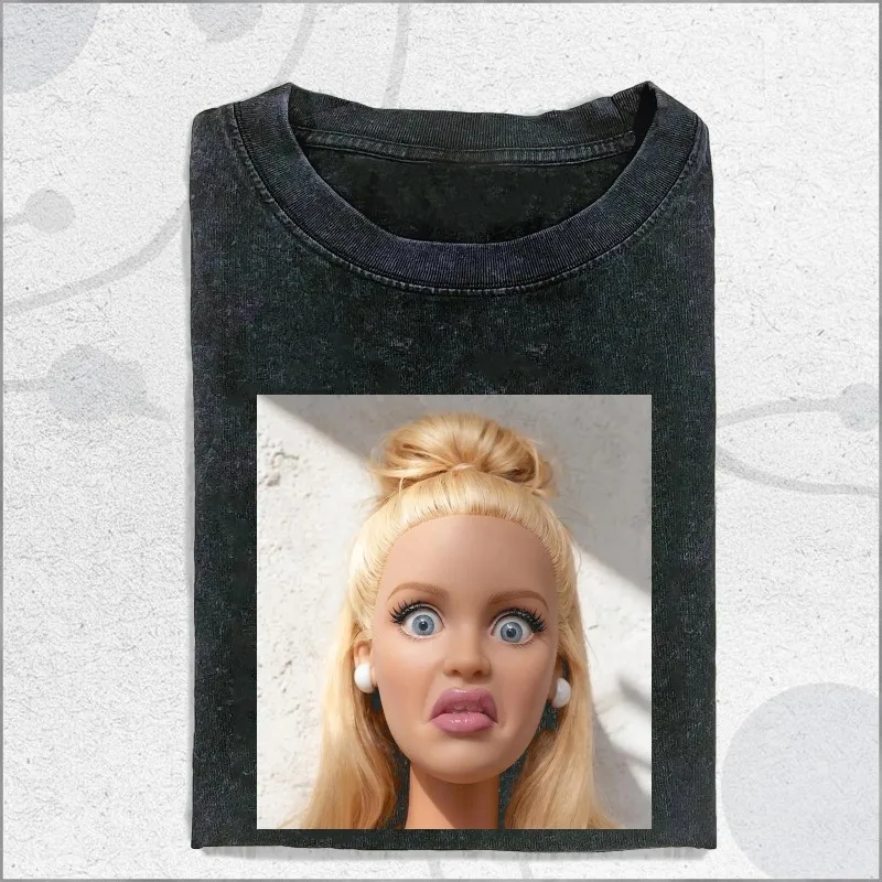 Vintage Washed Doll Face Meme Shirt T-shirt, Weird Shirt, Gift For Her, Fun Unique Doll Shirt Washed T-shirt