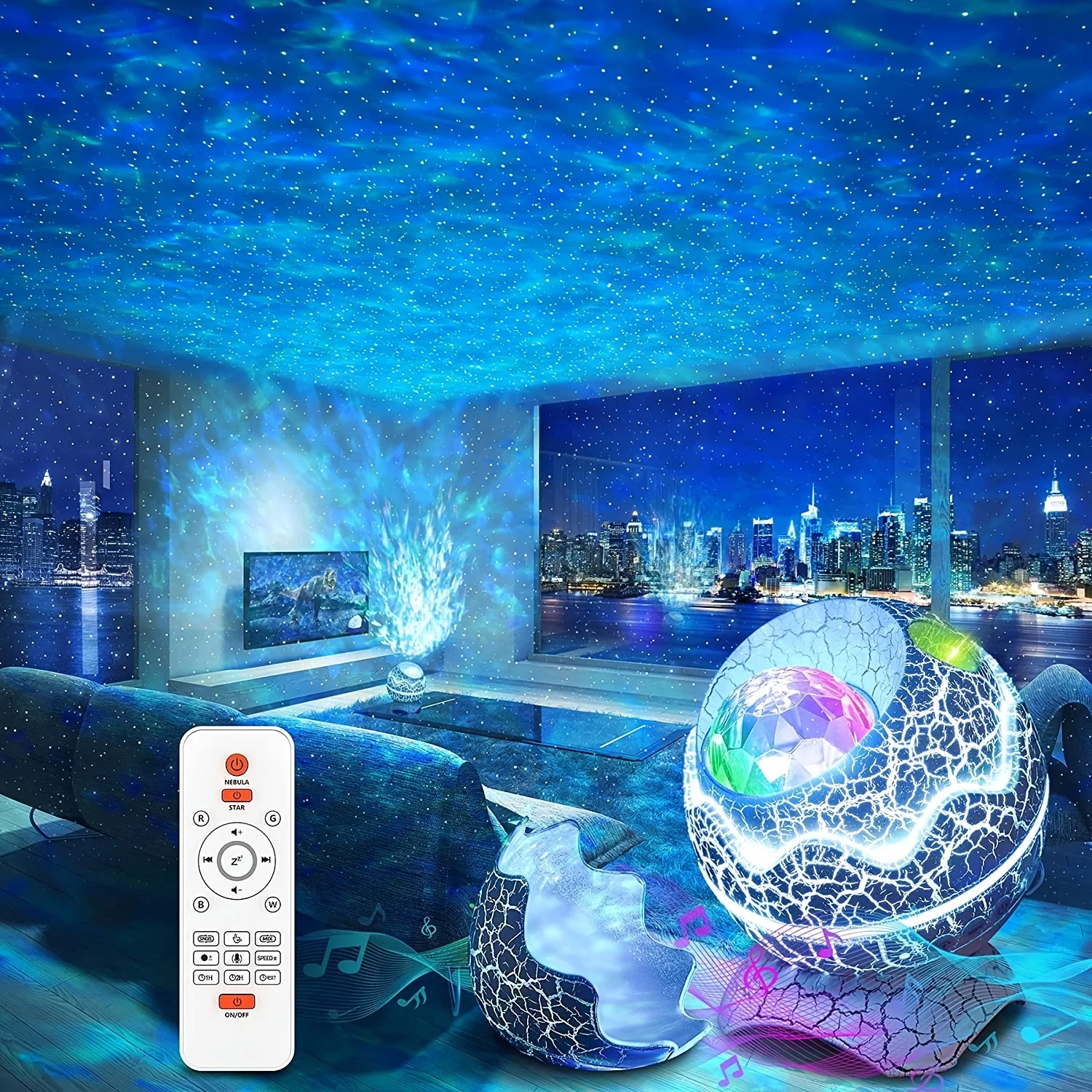 

Galaxy projector for bedroom, remote control and white noise Bluetooth speaker, 14 colors of LED night light
