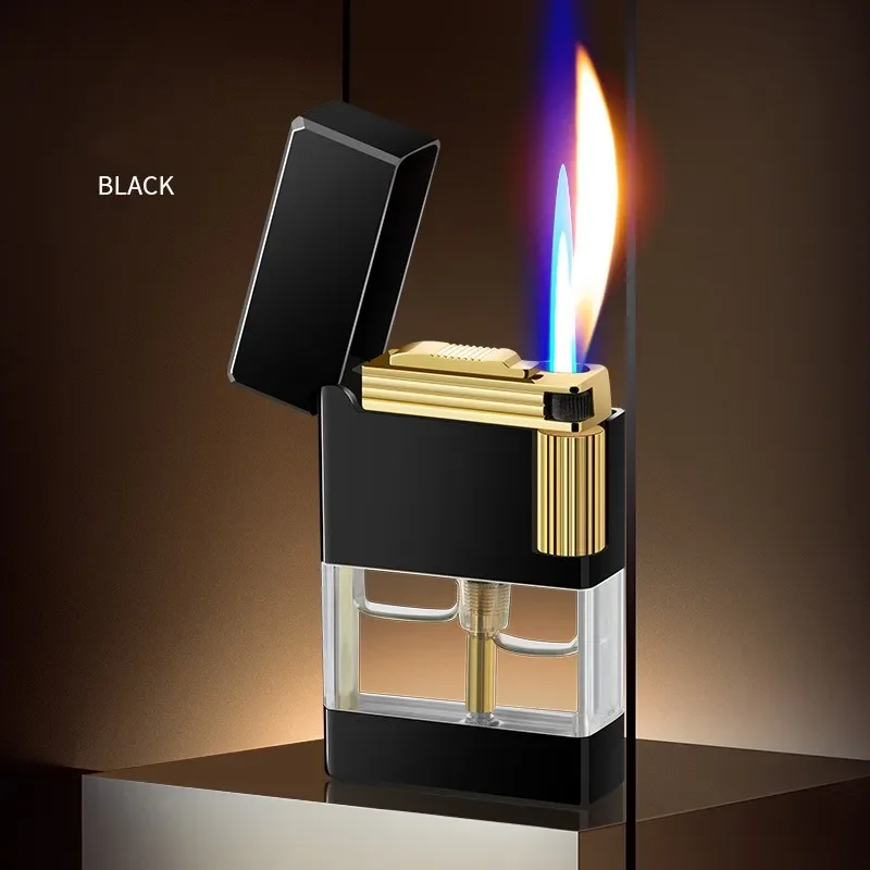 Metal Double Flame Windproof Fire Stone Side Pulley Ignition Lighter Open Flame Direct Injection Conversion Lighter Gift for Men