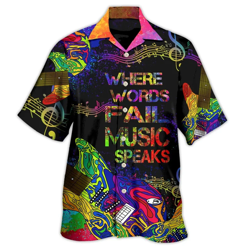 Colorful Neon Graphic Hawaiian Shirt For Men Party Beer Music 3D Printed Aloha Shirts Summer Loose Short Sleeve Blouse Lapel Top