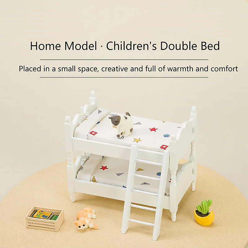 Dollhouse Accessories Micro Scene Furniture Model DIY Decoration Burr-free Small Miniature Wooden Bunk Bed Kids Toy