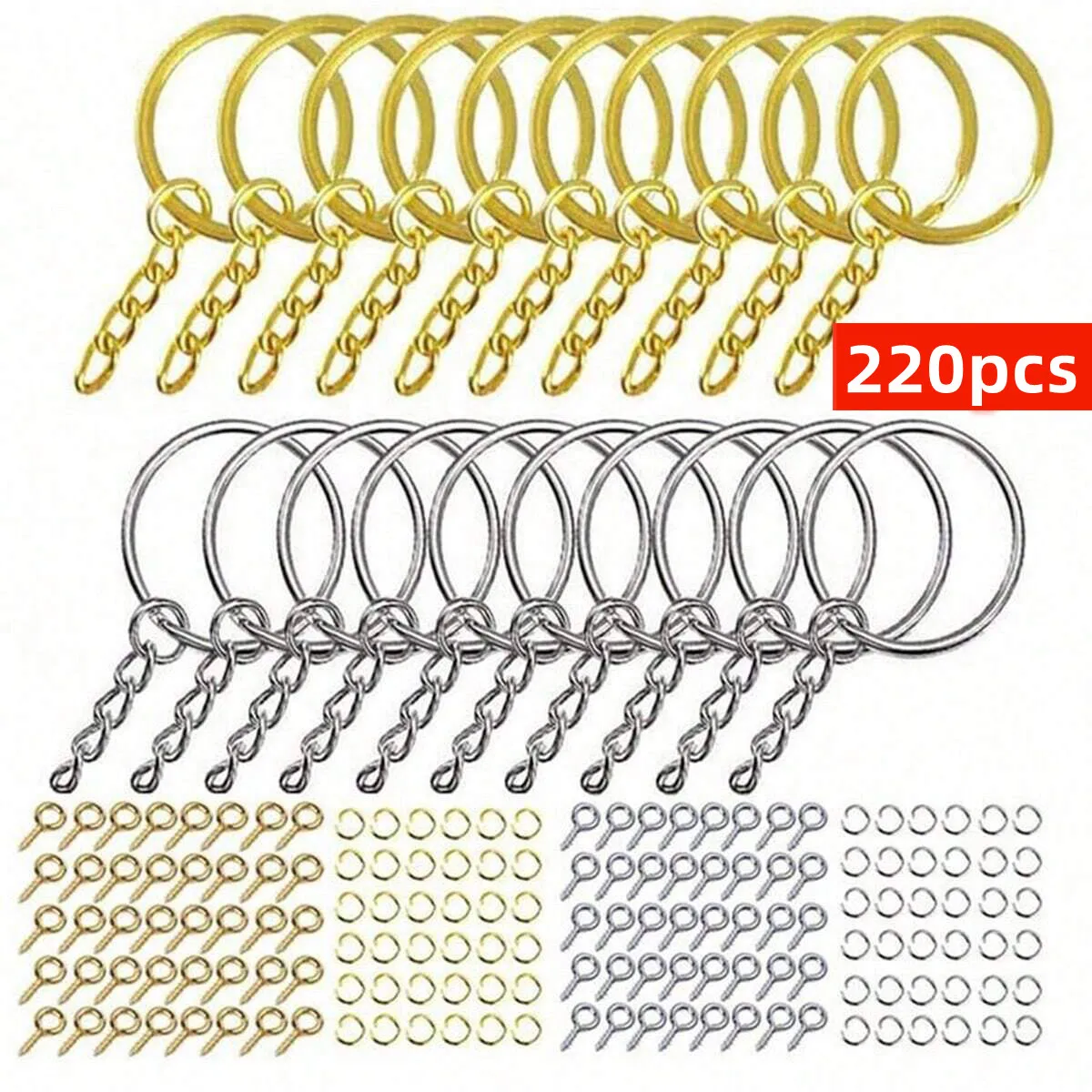 220 stücke DIY Goldene + Silber Metall Schlüsselanhänger Mit Split Ring Link Silber Gold Farbe Anhänger Halter Ringe DIY Schlüssel ketten Schmuck