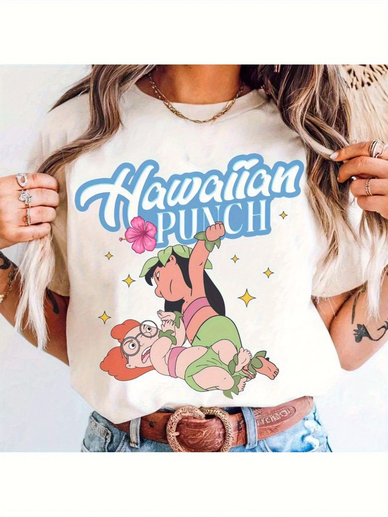 T-shirt Disney Lilo&Stitch Hawaii Shockwave - Fun Stitch Pattern Manica corta, Coppia, Magia