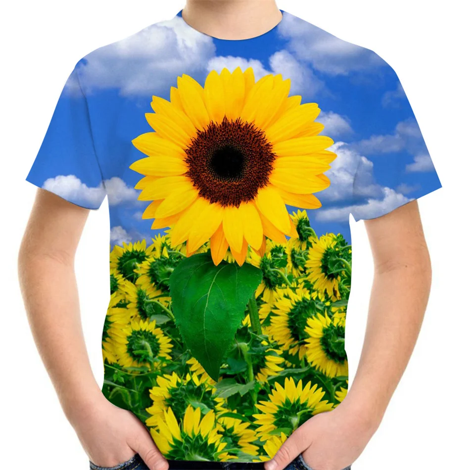 

4-20Y Children Teen Summer Fashion 3D T-Shirt Plant Sunflower Printing Boys Girls T Shirt Kids Baby Birthday Cool Clothes Tshirt