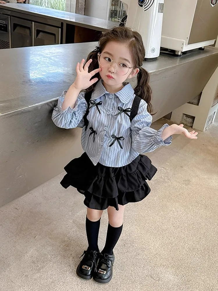 بدلة قميص وتنورة بطراز جامعي للبنات ، موضة جميلة للأطفال ، جديدة ، خريف ، ربيع ، طقم 2 * * ،