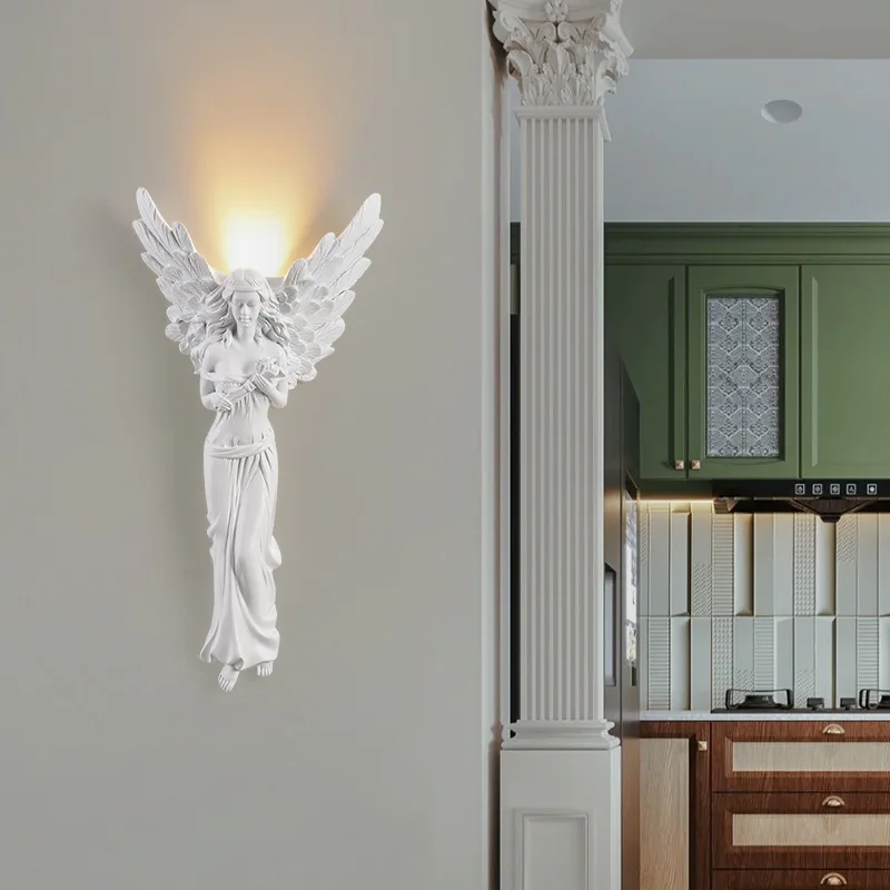 

SANDYHA Vintage French Angel Wall Lamp Creative Decorative Lighting for Living Room Corridor Staircase Study Art Decor Unique