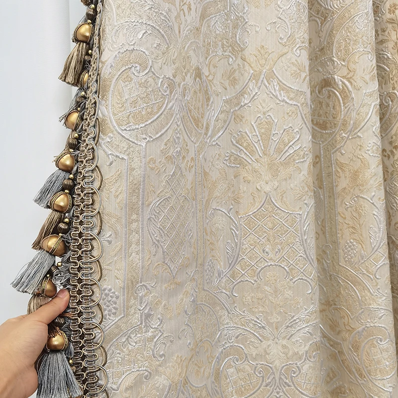 French Palace Style Gold Wire Embossed Jacquard High-grade Curtains for Living Room Bedroom Villa Customized French Window