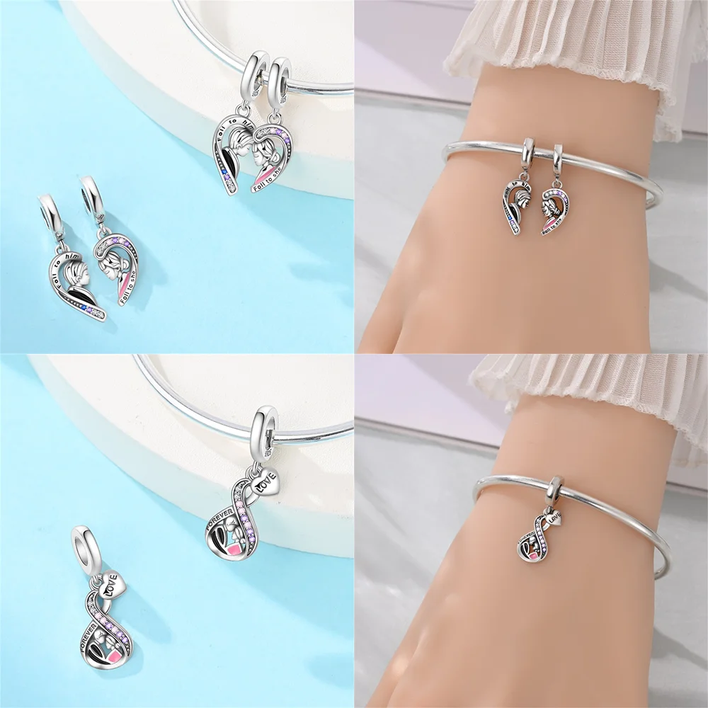 

Heart-shaped Charms 925 Sterling Silver Red Glass Love Angel Wings Beads Love Lock Pendant Fit Original Bracelet Women Jewelry
