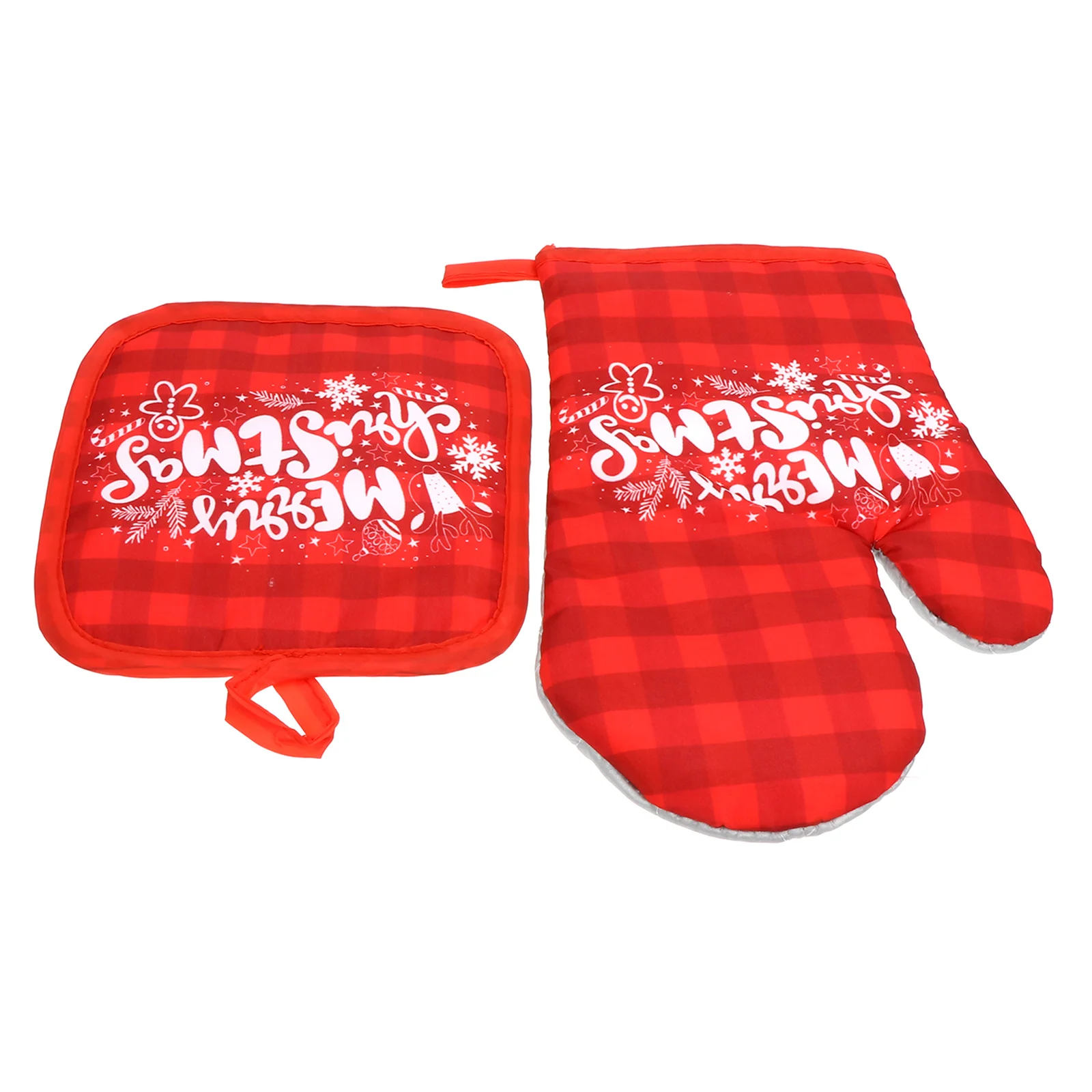 

2Sets Printed Christmas Oven Gloves Heat Insulation Anti-Scald Mats Kitchen Cooking Baking Microwave Oven Gloves Protection