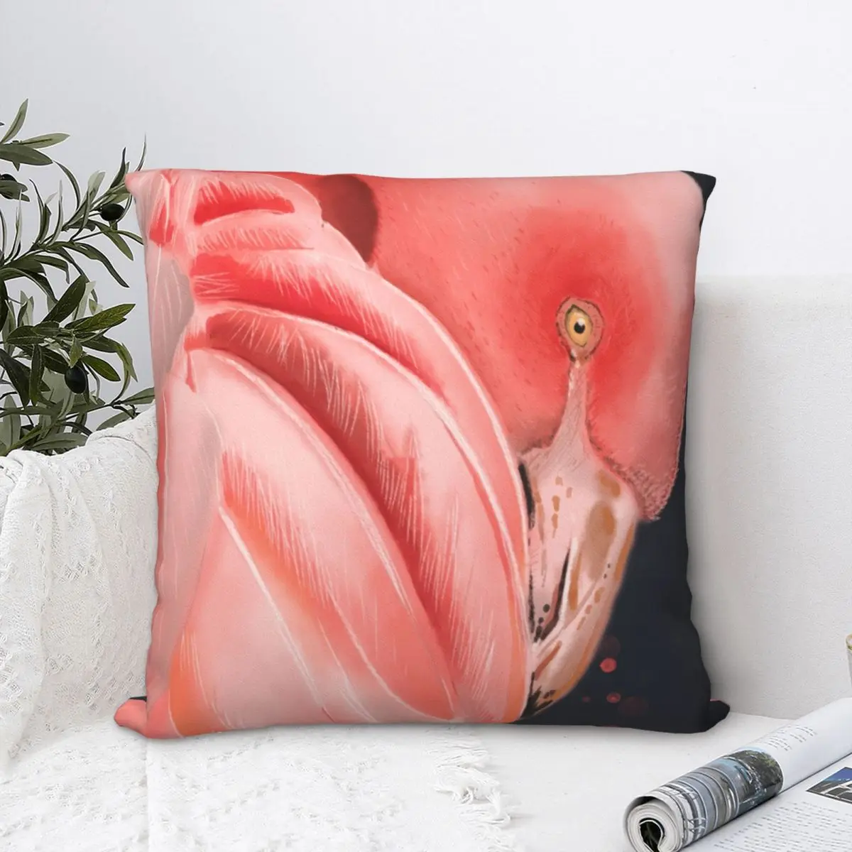 

Flamingo Watercolor Painted Square Pillowcase Polyester Pillow Cover Velvet Cushion Zip Decorative Comfort Throw Pillow For Home