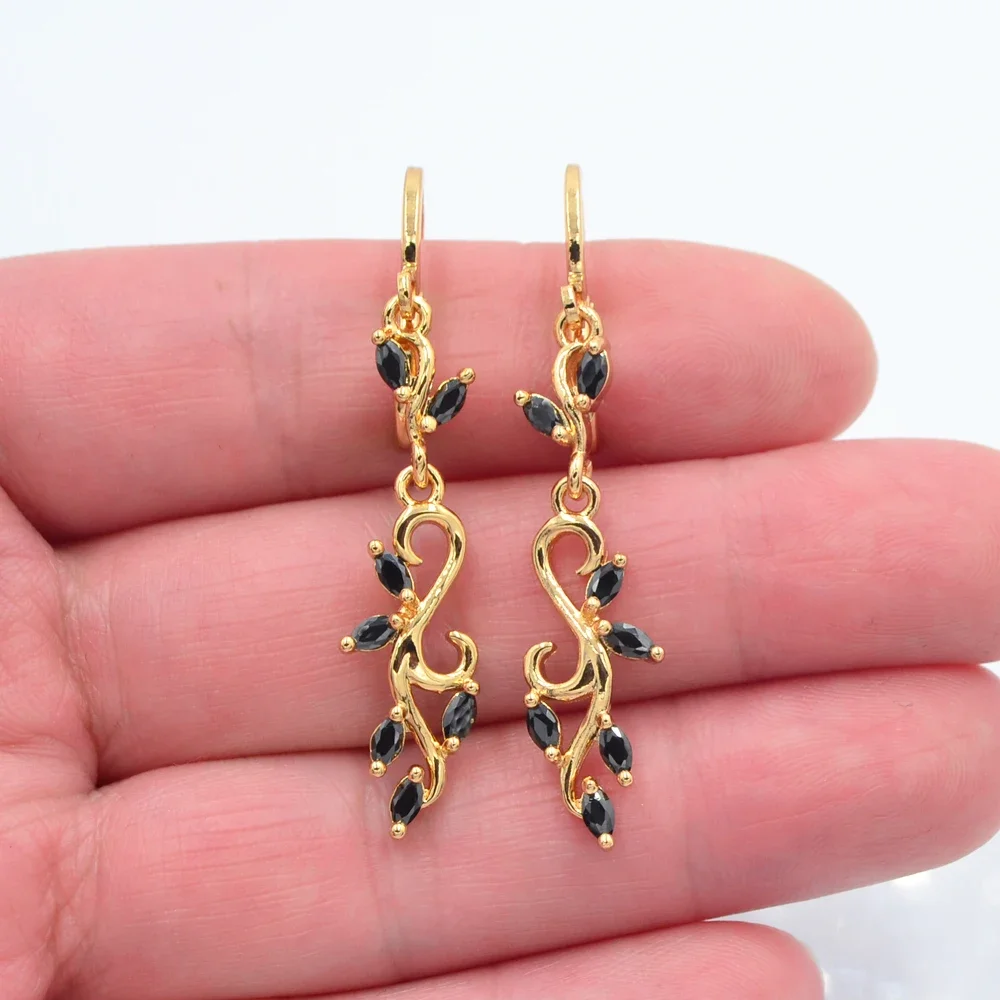 Gold Color Women Lake Blue Cubic Zirconia CZ Artistic Aesthetic Earrings Jewelry