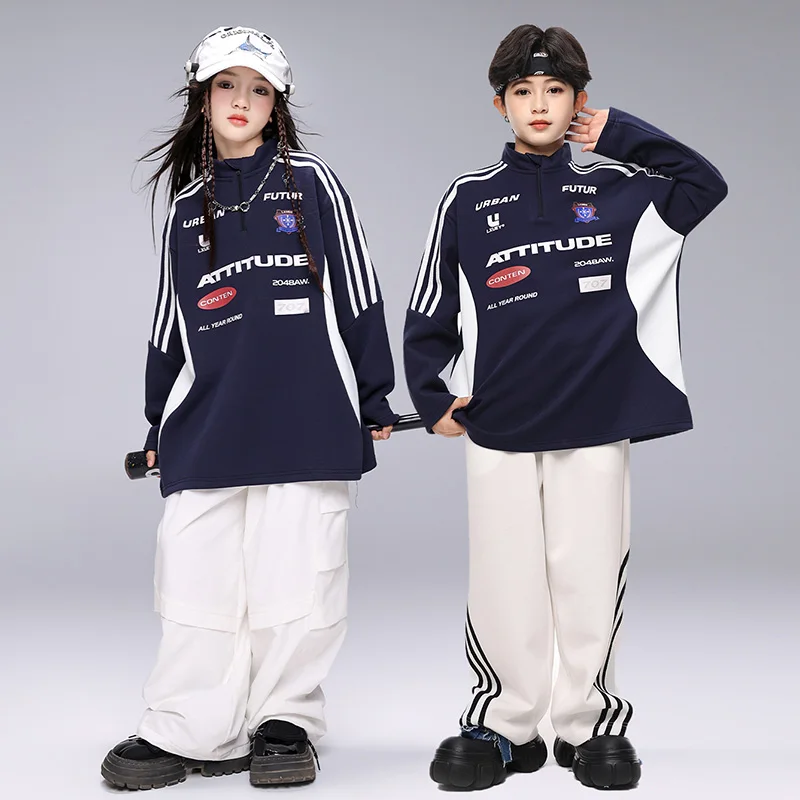 

Одежда K-pop для мальчиков, куртка большого размера, брюки-карго, уличная одежда в стиле хип-хоп для девочек, комплект детской джазовой одежды, детский крутой костюм для уличных танцев