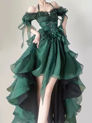 Green Flower Wedding Dress Cos Op Dress Lolita Heavy Industry Trail Puffy Princess Dress Lolita Cosplay Passionate Dress Set