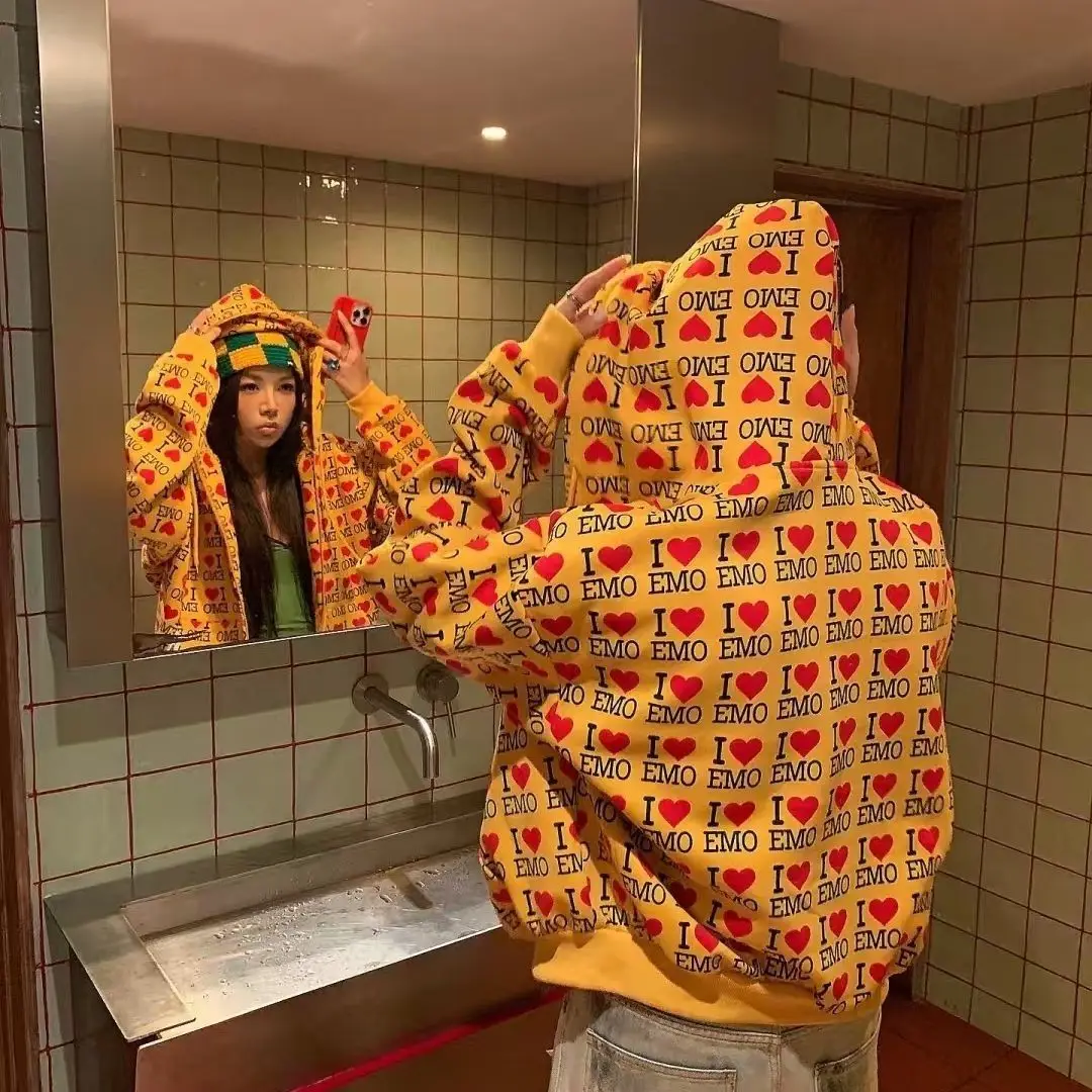 الحب المليء من الختم الرمز البريدي هوديي امرأة الشارع موضة الهيب هوب خمر البلوز ملابس حريمي هوديس غير رسمية النساء #1