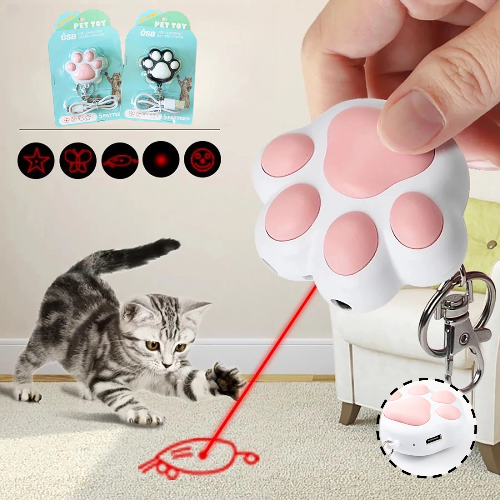 

Pet Laser Transform Pattern LED Cute Interactive Funny Bright Animation Pointer Light Training Toy With USB C Rechargeable