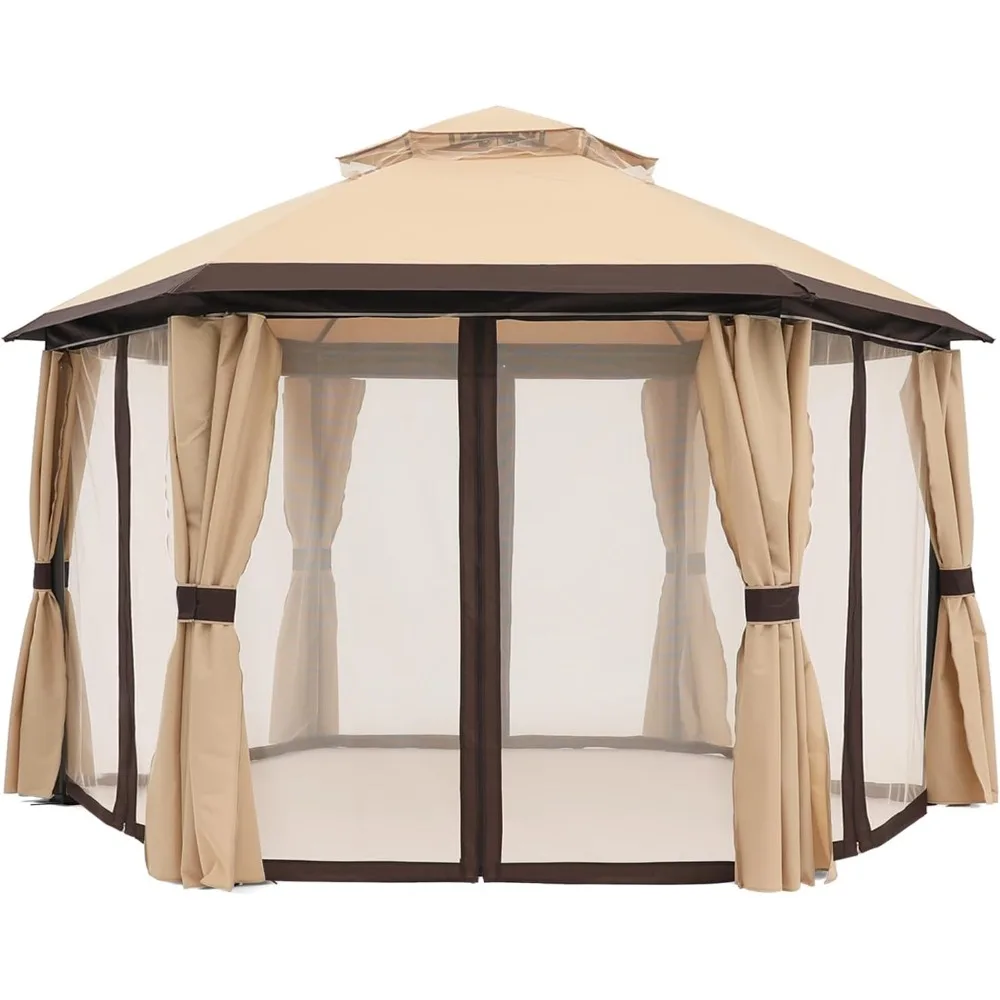 

10'x10' Gazebos for Patios Outdoor Hexagonal Gazebo with Netting and Privacy Curtains