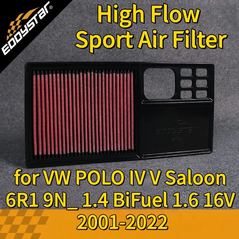 

High Flow Sport Air Filter for VW POLO IV V Saloon 6R1 9N_ 1.4 BiFuel 1.6 16V 2001-2022 Washable Racing Intake Filters