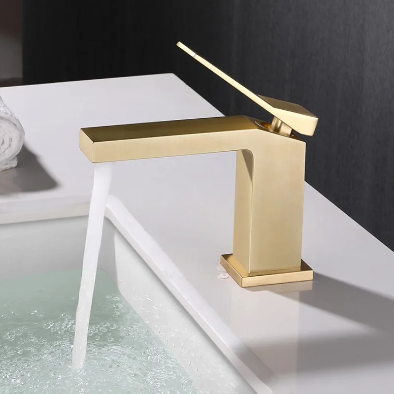 

Tuqiu New Basin Faucet Bathroom Hot Cold Brush Gold Mixer Crane Deck Single Lever Black Tap Mixer Brass