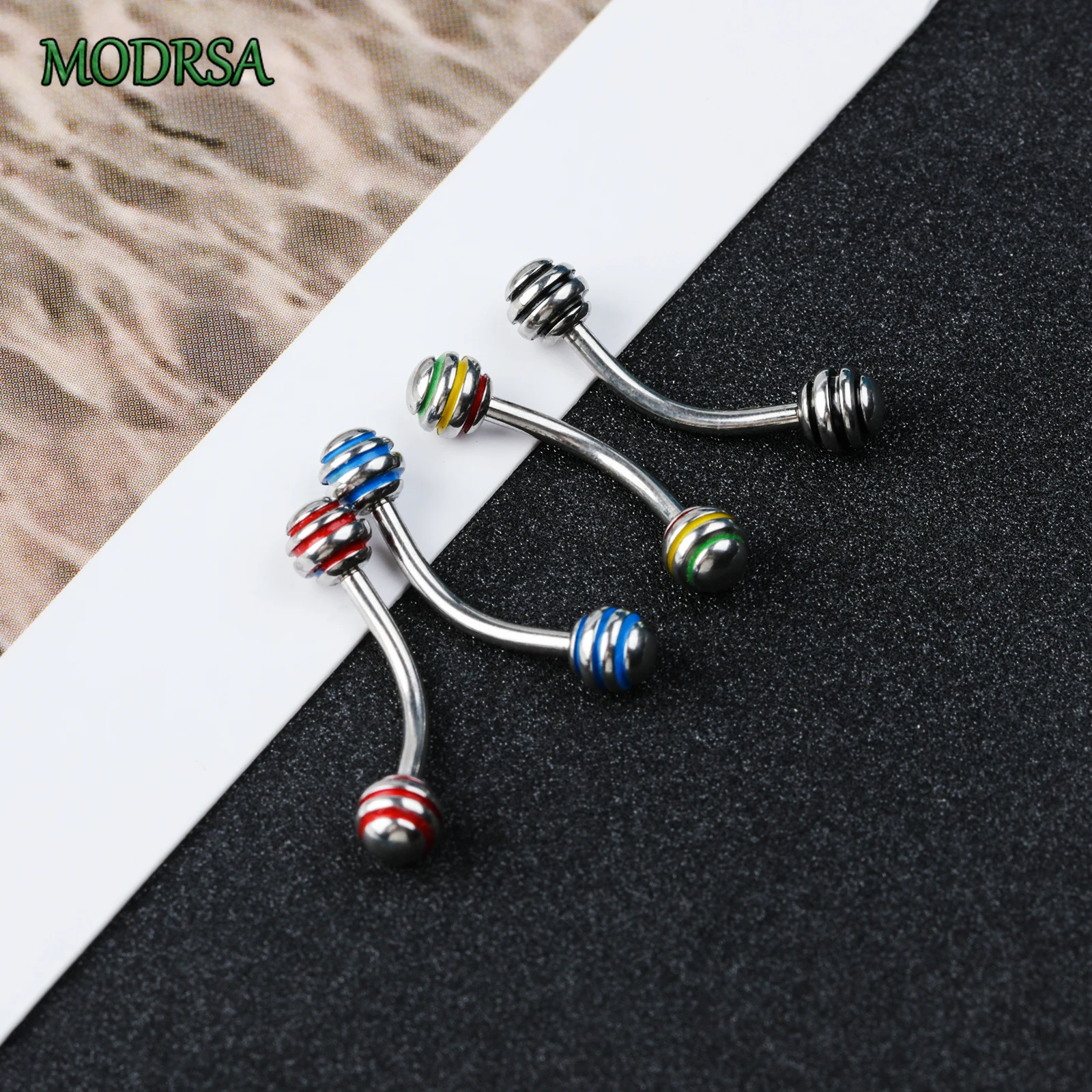 MODRSA 1PC Stainless Steel Eyebrow Piercing Personality Four Color Eyebrow Nail Dumbbell Piercing Eyebrows Piercing Jewelry