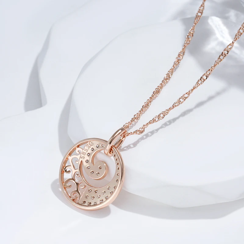 Kinel Luxury 585 Rose Gold Pendant Necklace Women Crystal Flower Natural Zircon Bridal Wedding High Quality Daily Fine Jewelry