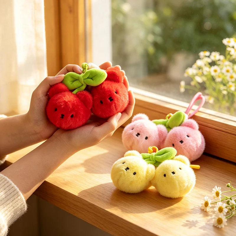 16cm Cute Creative Cherry Bear Plush Doll Sweet Fruit Pendant Keychain Backpack Fashion Item Decor Friend Gift