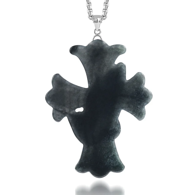 Natural Burmese Jade Cross Praying Hands 3D Pendant with S925 Silver Setting for Men and Women