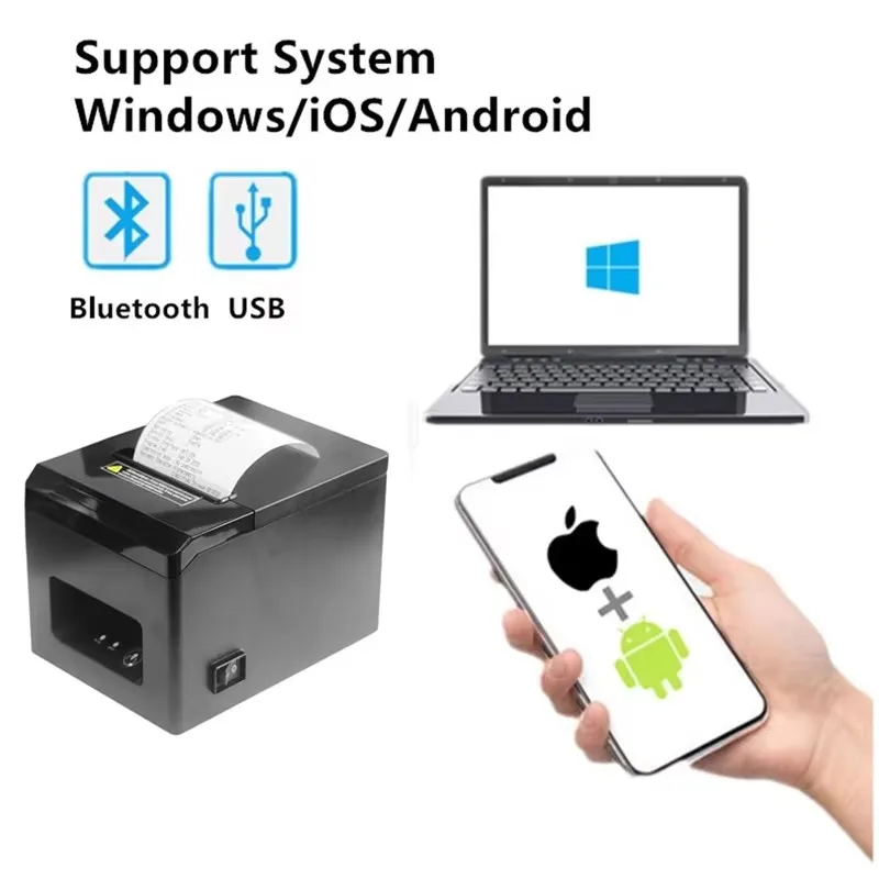 Impresora térmica de recibos de 80mm para cajita para llevar en restaurante, impresora POS USB Bluetooth compatible con Android IOS Windows Mac