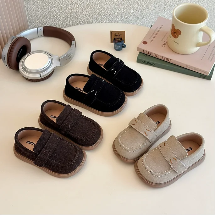 

Zero-heeled suede leather kids shoes for girls Classic English style all-match baby toddler boat shoes everyday flat shoes