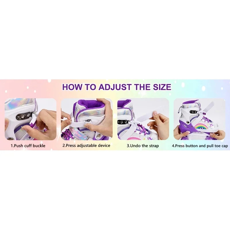 Boys Girls Kids Skates Children Roller Skates Skating Shoes PU Flashing 4 Wheels Roller Skates Sliding Adjustable Quad Sneakers view 5