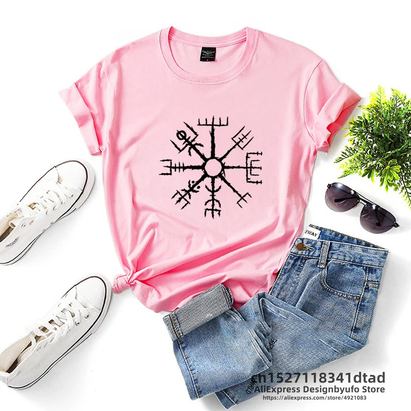 Vegvisir Norse Mythology T Shirt Women Short Sleeve Nordic Icelandic Compass Iceland Symbol Tshirt Vintage Woman Clothing