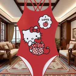 Sanrio Hello Kitty Sweet Y2k Girl Style Cute Swimsuit Korean Version New Niche Swimwear Simple Design Printed One-piece Swimsuit