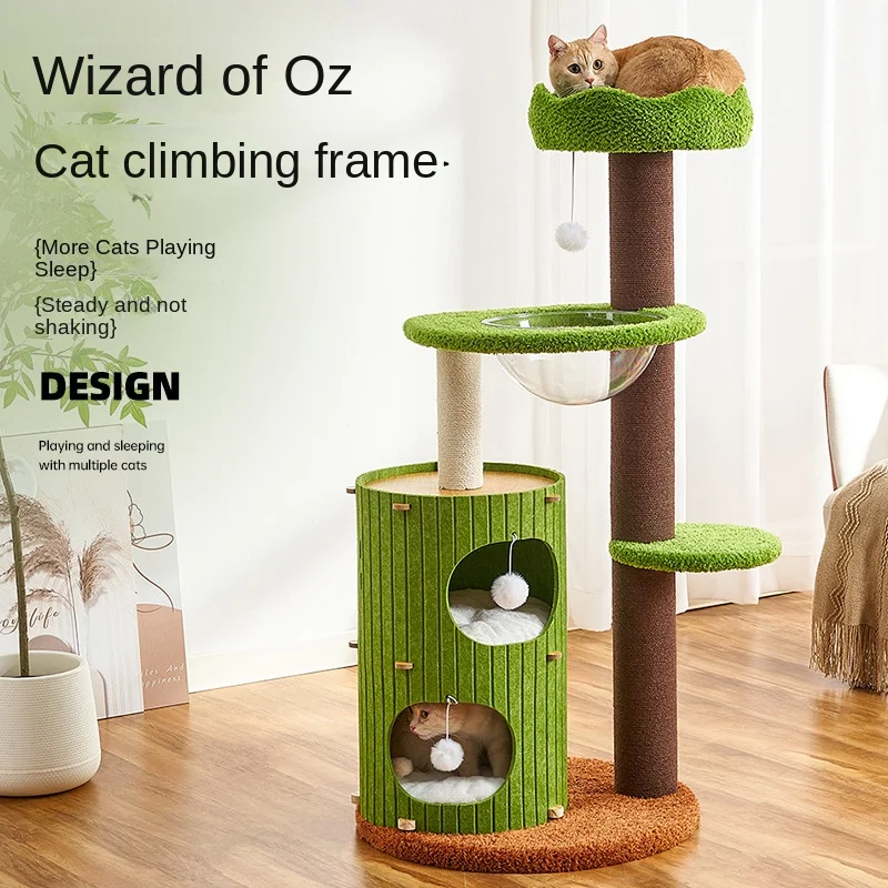 Trendy Luxury Cat Climbing Tree Household Nest-Body Green Multi-Level Cat Tree Tower Felt Cat Climbing Frame Packaged in Carton