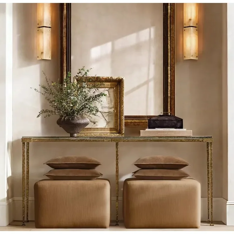 Retro high-quality handmade steel and glass interior furniture, modern living room rectangular console table