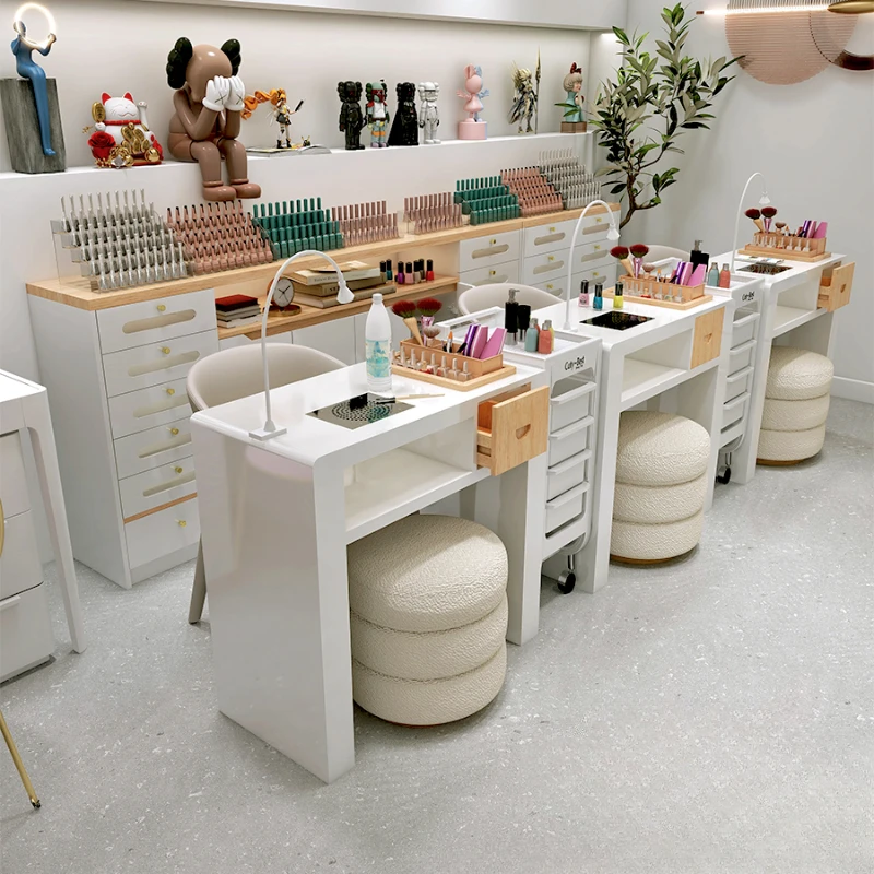 

White Simple Nail Tables Manicure Luxury Modern Dressing Nail Tables Professional Nagel Tafel Beauty Salon Furniture MR50NT