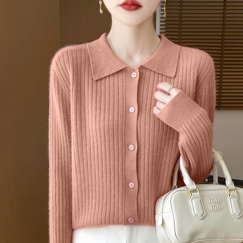 Autumn and winter new women's sweater POLO neck pullover autumn and winter 100% merino wool vertical pit solid color sweater top