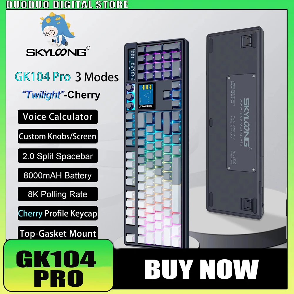 SKYLOONG GK104 Pro Full-Size Tri Mode Wireless Mechanical Keyboard with 3.0 Screen Tri Knobs Hot-Swap Silent Switch PBT keycaps