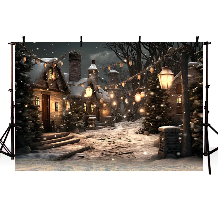 Mehofond Photography Background Winter Christmas Street Lamp Snowy Xmas Party Kids Family Portrait Decor Backdrop Photo Studio