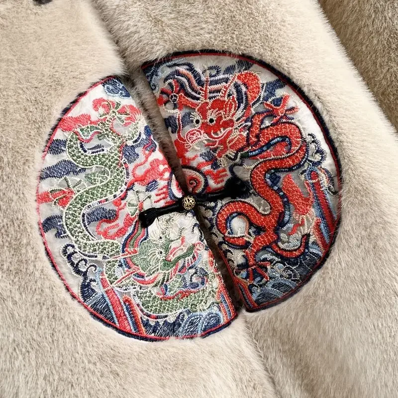 Winter Fur Jacket Embroidery Men's Clothing Warm Buttons Mens Faux Fur Coat Long Sleeve Thick Vintage Coat Luxury Brand Coats